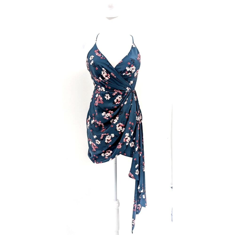 Floral Teal Satin Garden Dark Fairy Cottage Rouged Mini Tank Dress JRs Size 3